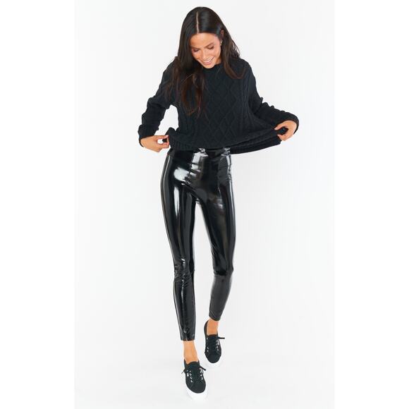 Spanx Faux Patent Leather Leggings Black Medium Petite High Rise Edgy Cool - Picture 2 of 11